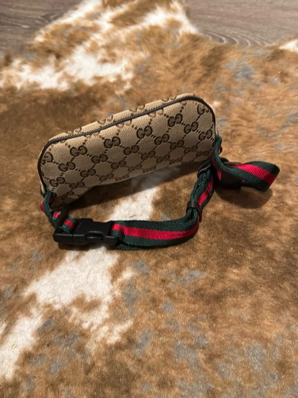 Gucci Brown-Beige GG Canvas Belt Bag with Signature Web Strap
